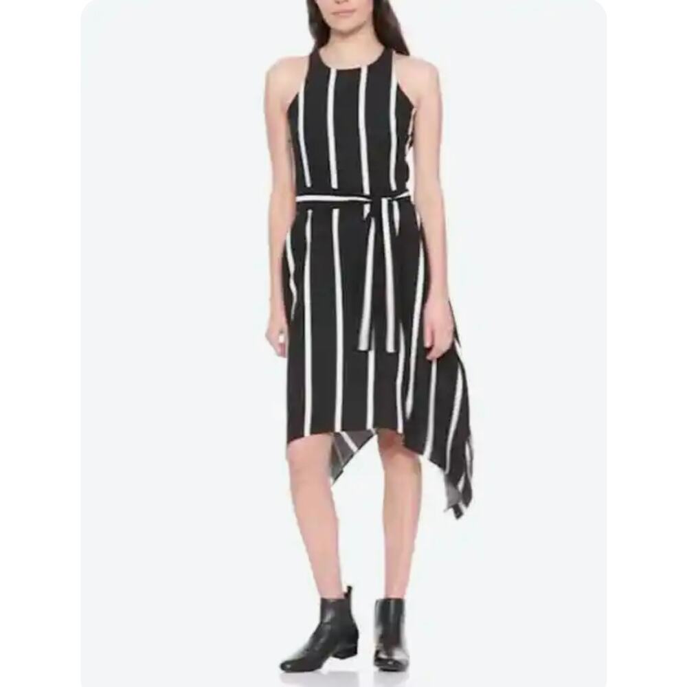 Banana Republic Striped Asymmetrical Hem Sleeveless Dress 6 Petite Black White - Picture 7 of 11